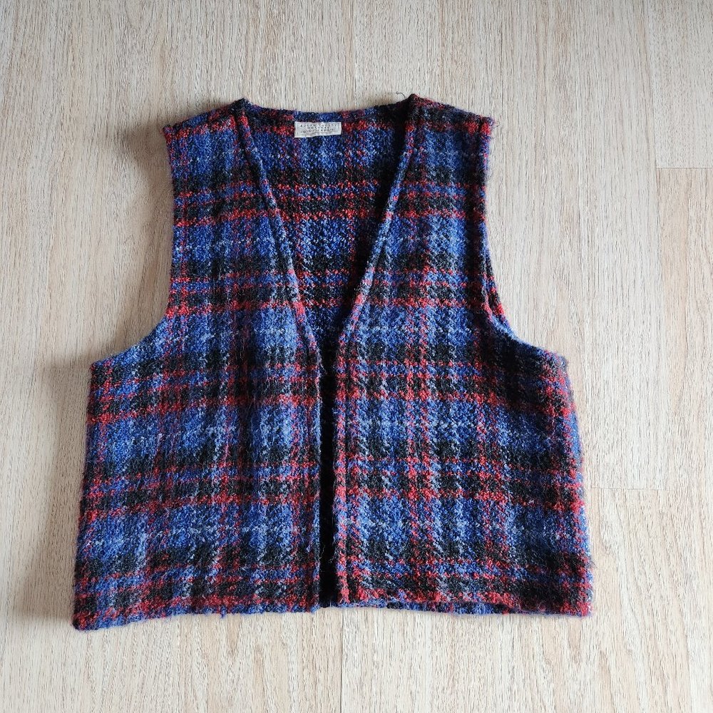 Vintage Boyne Valley Weavers Handcrafted in Ireland Plaid Tweed Wool Open Vest